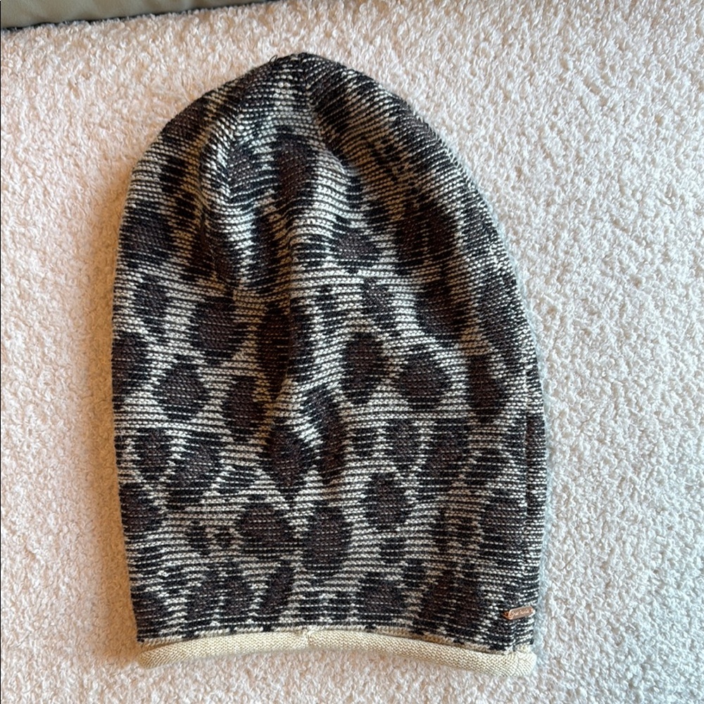 Free People Leopard Print Beanie - Black and Cream